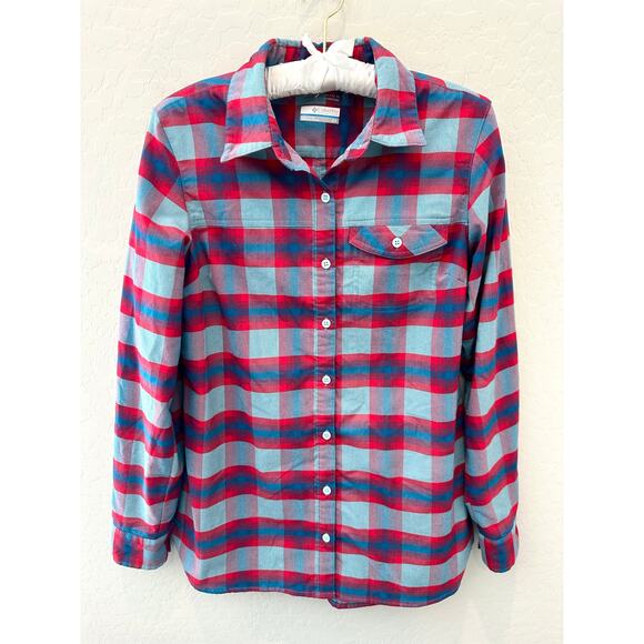 COLUMBIA Omni-Wick Plaid Flannel Shirt Women’s Red Blue Button Down | Small - Picture 1 of 5